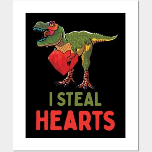 Valentines Day Kids Dinosaur T rex Lover I Steal Hearts Posters and Art